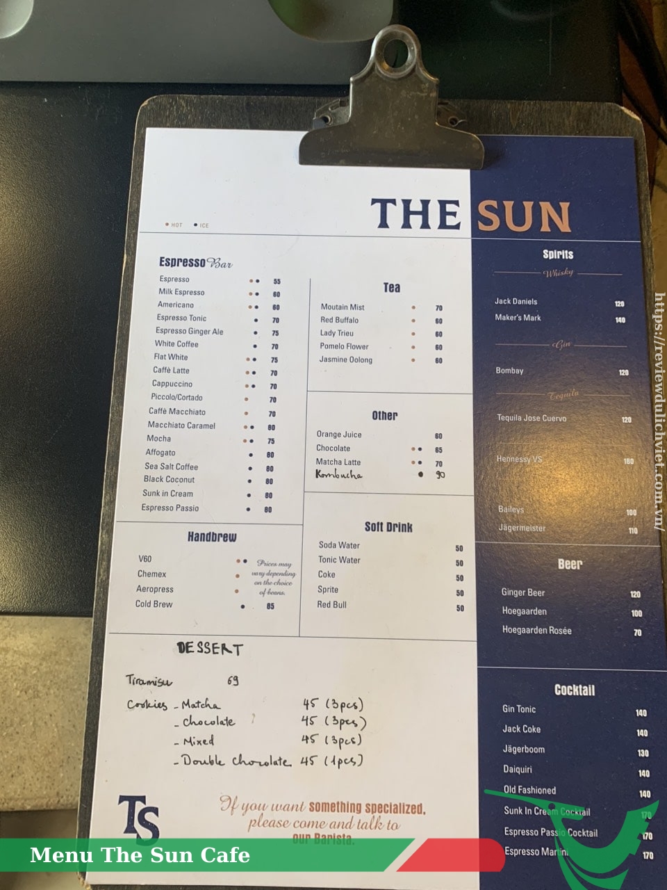 Menu The Sun Cafe Nha Trang